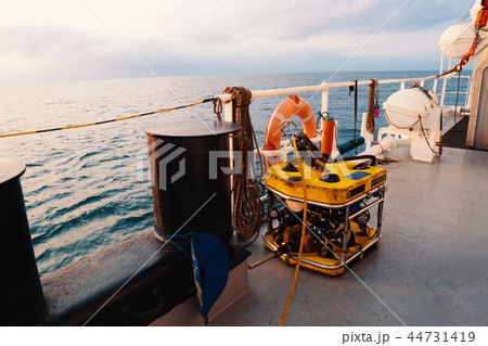 Remote operated vehicle mini ROV on deck of offshore vessel Remote operated vehicle mini ROV on deck of offshore vessel 44731419