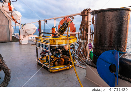 Remote operated vehicle mini ROV on deck of offshore vessel Remote operated vehicle mini ROV on deck of offshore vessel 44731420
