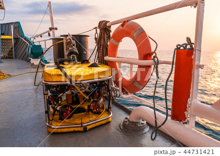 Remote operated vehicle mini ROV on deck of offshore vessel 44731421