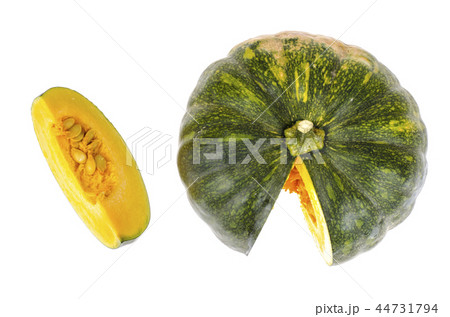 Sliced round ripe pumpkin, isolated on white background Sliced round ripe pumpkin, isolated on white background 44731794