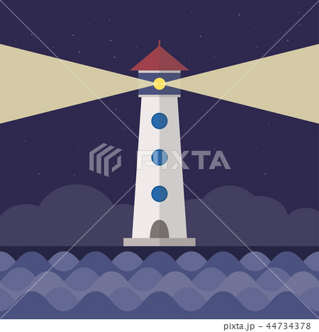 Lighthouse on night sky with sea and wave Lighthouse on night sky with sea and wave 44734378