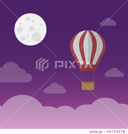 Hot air balloon on night sky with full moon Hot air balloon on night sky with full moon 44734379