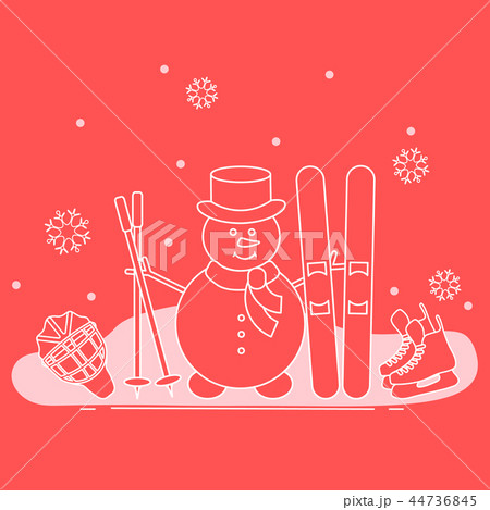 Snowman with ski and hockey equipment 44736845