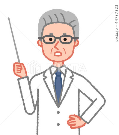 指示棒を持ち注意を促す白衣姿の男性 44737323