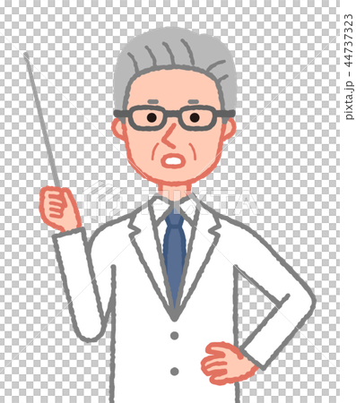 指示棒を持ち注意を促す白衣姿の男性 44737323