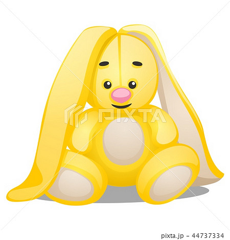 Soft toy in the form of yellow rabbit isolated on white background. Vector cartoon close-up 44737334