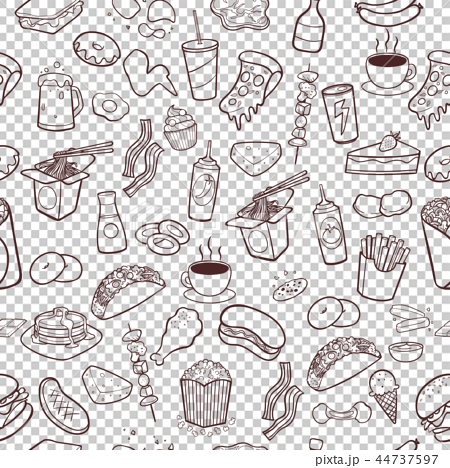 Fast food hand drawn seamless pattern background - Stock Illustration  [44737597] - PIXTA