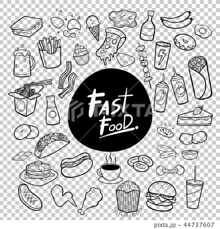 Fast food hand drawn doodles background - Stock Illustration [44737607] -  PIXTA