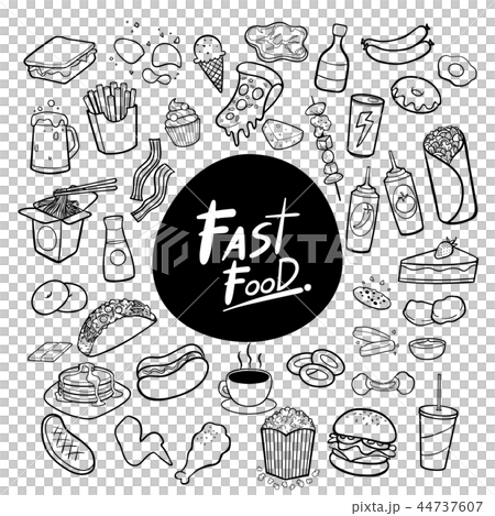 Fast food hand drawn doodles background Fast food hand drawn doodles background 44737607