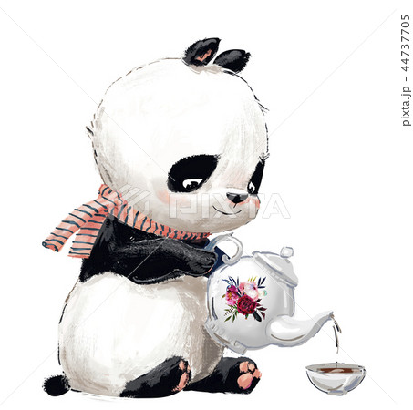 Little Panda With Teaのイラスト素材
