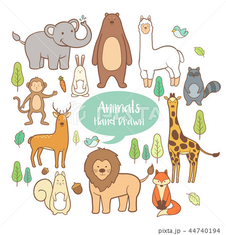 Cute animal set elements in hand drawn cartoon Cute animal set elements in hand drawn cartoon 44740194