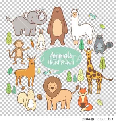 Cute animal set elements in hand drawn cartoon Cute animal set elements in hand drawn cartoon 44740194