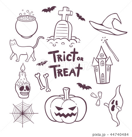 Set of Halloween elements hand drawn illustration 44740484
