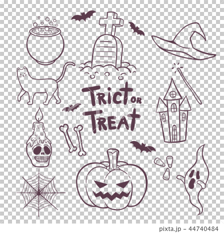 Set of Halloween elements hand drawn illustration Set of Halloween elements hand drawn illustration 44740484