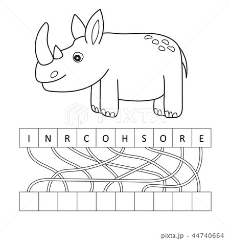 Coloring page outline of cartoon cute rhino. Vector illustration, coloring book 44740664