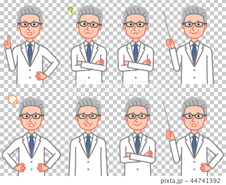 白衣姿の男性 正面 上半身セット２のイラスト素材