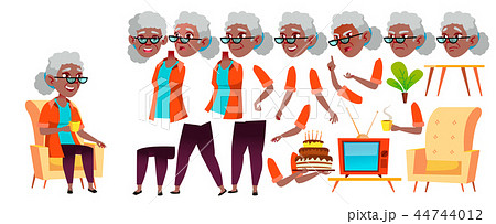 Old Woman Vector. Black. Afro American. Senior Person Portrait. Elderly People. Aged. Animation 44744012