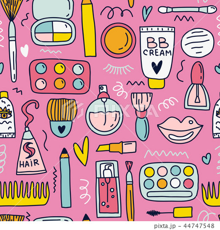 Cute doodle illustration with cosmetics symbols isolated on white background. Cute doodle illustration with cosmetics symbols isolated on white background. 44747548
