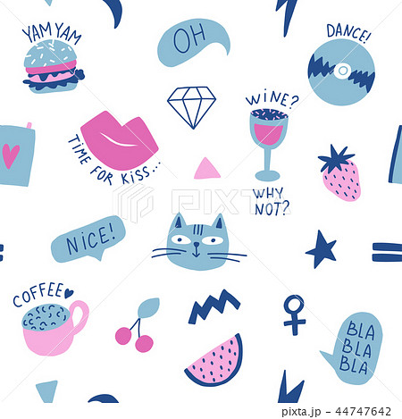 Seamless pattern with hand phrases and symbols for teenage girls. 44747642