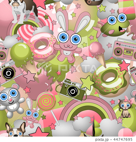 Seamless pattern with childish cartoon style elements. Child concept wallpaper texture. Seamless pattern with childish cartoon style elements. Child concept wallpaper texture. 44747695