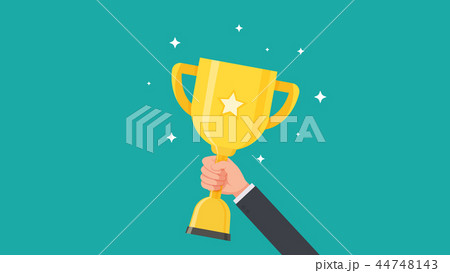 ฺBusinessman holding trophy cup and showing award 44748143