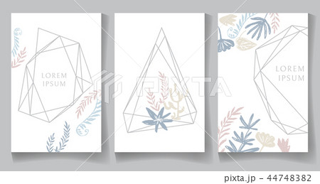Set of pastel color cards, geometric trendy crystal design. Hand 44748382