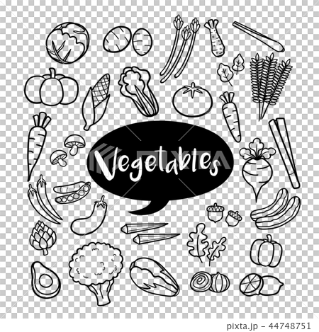 Set of vegetable elements in hand drawn doodles Set of vegetable elements in hand drawn doodles 44748751