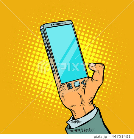 Man with hand smartphone. The gadget is implanted in the human b Man with hand smartphone. The gadget is implanted in the human b 44751431