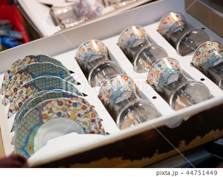 set of tea saucers and glass cups 44751449