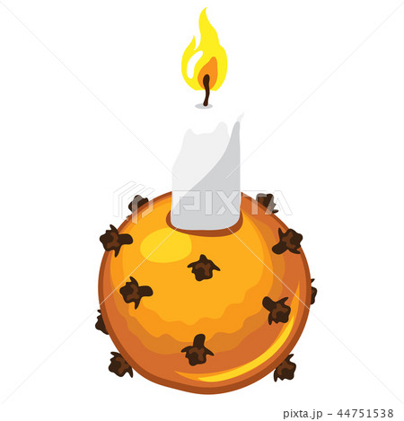 Christmas candle with candle holder made of orange with dry cloves isolated on white background Christmas candle with candle holder made of orange with dry cloves isolated on white background 44751538