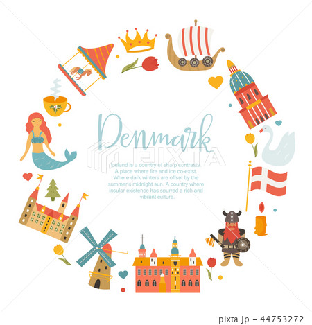 Banner with danish symbols, famous places 44753272