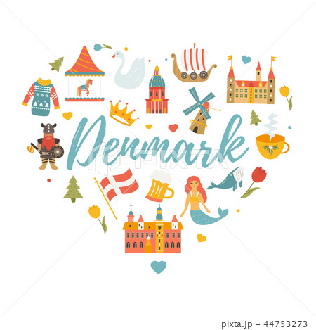 Banner with danish symbols, famous places 44753273