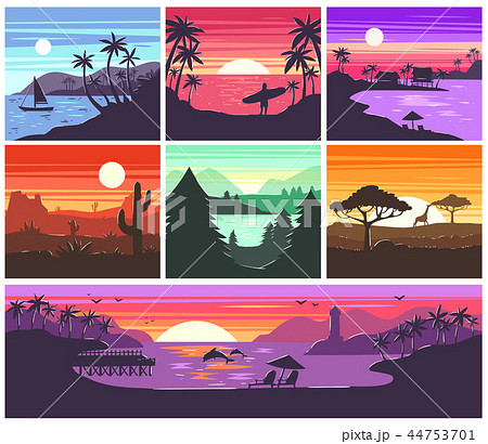 Sunset Vector Sunrise With Hawaii Palms Or のイラスト素材