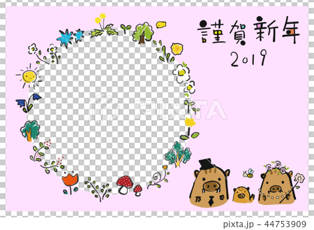 Picture book-like New Year's card boar photo frame character space 2019 44753909
