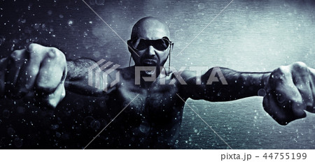 brutal portrait of a man fists force, unusual daring portrait aggressive man, beard, fists, hands, concept masculine strength 44755199