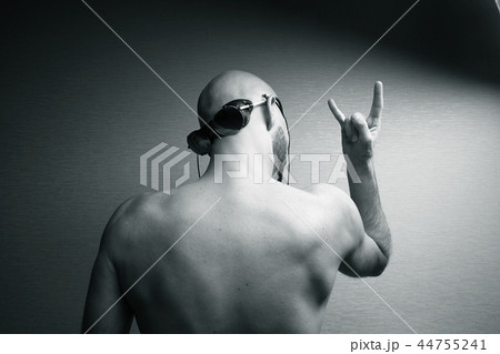 brutal portrait of a man fists force, unusual daring portrait aggressive man, beard, fists, hands, concept masculine strength 44755241