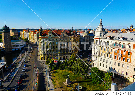 View of Prague with buildings and road trafic, Czech Republic. 44757444