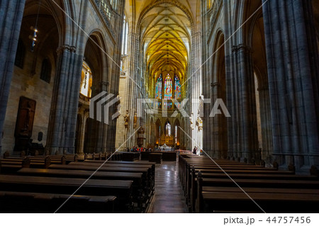Interior of amazing st Vitus cathdral in Prague, Czech Republic. 44757456