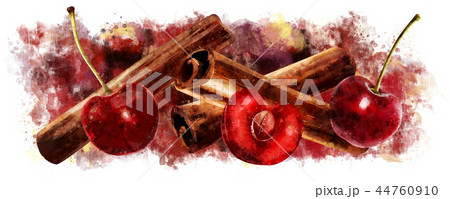 Watercolor cinnamon and cherry on white background 44760910
