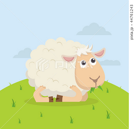 Cute sheep happy eat grass cartoon Cute sheep happy eat grass cartoon 44761243