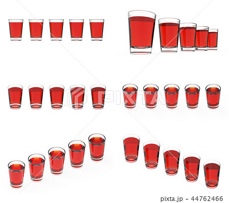 お茶の入った5つのコップ 6パターン 6アングルのイラスト素材