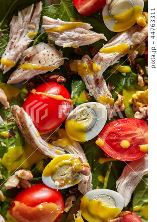 Clos-up natural colorful background with ingredients of homemade salad - fresh green clean Clos-up natural colorful background with ingredients of homemade salad - fresh green clean 44763311
