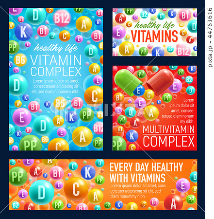 Vitamins and minerals vector pills 44763616