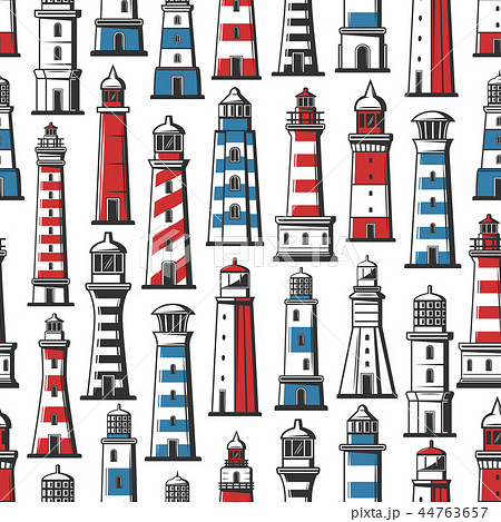 Lighthouse and beacon nautical seamless pattern Lighthouse and beacon nautical seamless pattern 44763657