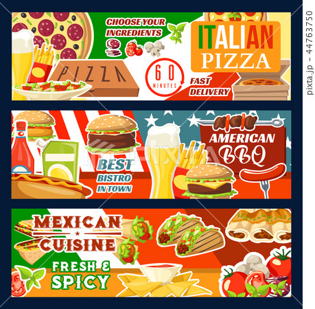 Fast food pizza and BBQ meat meals Fast food pizza and BBQ meat meals 44763750