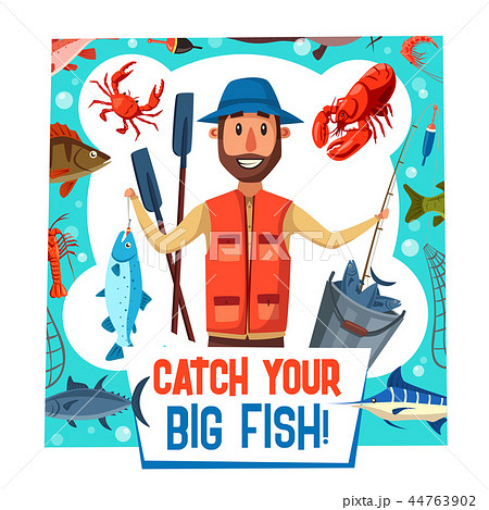 Fishing sport poster with fisherman catch 44763902