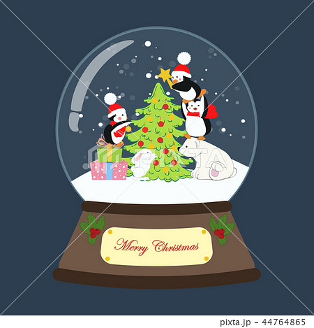 Christmas snow globe with penguins illustration 44764865