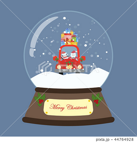 Santa in red car in snow globe 44764928