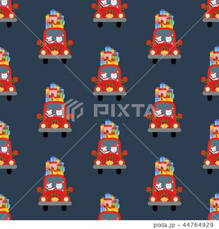Santa in red car with gifts seamless pattern Santa in red car with gifts seamless pattern 44764929