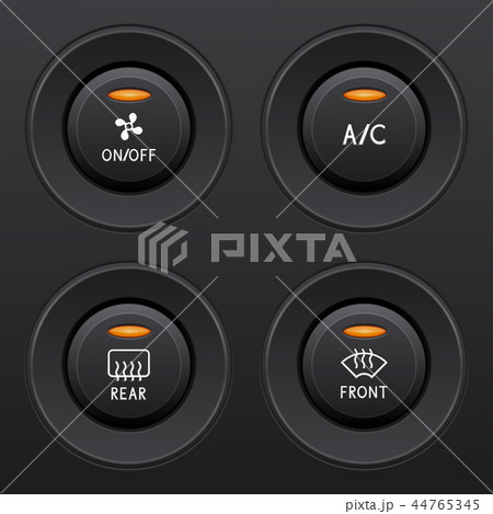 Air conditioner buttons set. Car dashboard black elements 44765345
